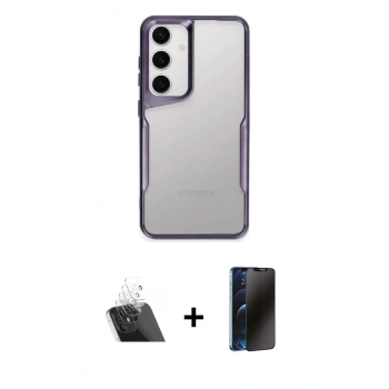 MARSİLYAN™- Galaxy A24 4G Kılıf Akış Çizgi Koleksiyonu - Siyah 3D Antistatik Hayalet Cam Ekran Koruyucu + Kamera Lens Koruma Cam - SF