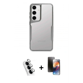 MARSİLYAN™- Galaxy A24 4G Kılıf Akış Çizgi Koleksiyonu - Siyah 3D Antistatik Mat Seramik Nano Ekran Koruyucu + Valdez Metal Kamera Lens - GS