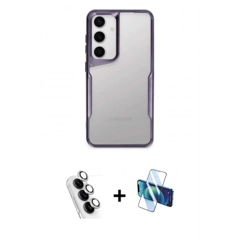 MARSİLYAN™- Galaxy A24 4G Kılıf Akış Çizgi Koleksiyonu - Siyah 3D Antistatik Seramik Nano Ekran Koruyucu + Valdez Metal Kamera Lens - GS