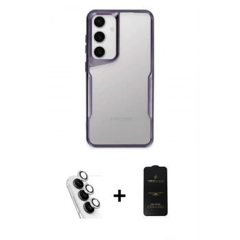MARSİLYAN™- Galaxy A24 4G Kılıf Akış Çizgi Koleksiyonu - Siyah 6D Antistatik Mat Seramik Hayalet Nano Ekran Koruyucu + Valdez Metal Kamera Lens - GS