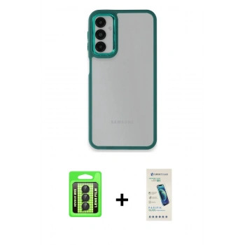 MARSİLYAN™- Galaxy A24 4G Kılıf Eksen Doku Prime - Şeffaf Pasifik Cam Ekran Koruyucu + Raze Metal Kamera Lens - SH