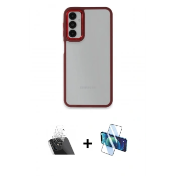 MARSİLYAN™- Galaxy A24 4G Kılıf Eksen Doku Prime - Siyah 3D Antistatik Cam Ekran Koruyucu + Kamera Lens Koruma Cam - SF