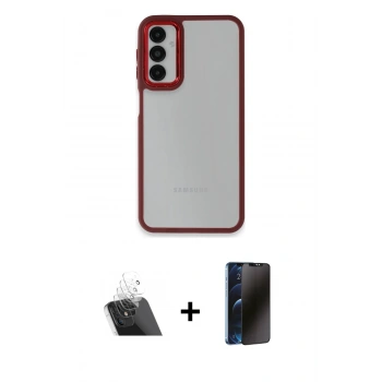 MARSİLYAN™- Galaxy A24 4G Kılıf Eksen Doku Prime - Siyah 3D Antistatik Hayalet Cam Ekran Koruyucu + Kamera Lens Koruma Cam - SF