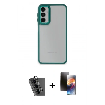 MARSİLYAN™- Galaxy A24 4G Kılıf Eksen Doku Prime - Siyah 3D Antistatik Mat Seramik Nano Ekran Koruyucu + Valdez Metal Kamera Lens - SH