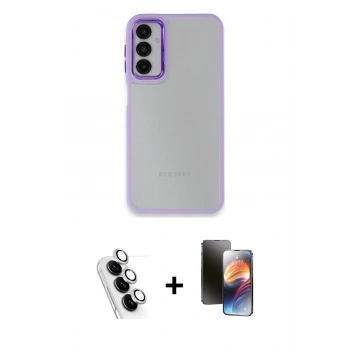 MARSİLYAN™- Galaxy A24 4G Kılıf Eksen Doku Prime - Siyah 3D Antistatik Mat Seramik Nano Ekran Koruyucu + Valdez Metal Kamera Lens - GS