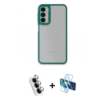 MARSİLYAN™- Galaxy A24 4G Kılıf Eksen Doku Prime - Siyah 3D Antistatik Seramik Nano Ekran Koruyucu + Valdez Metal Kamera Lens - GS