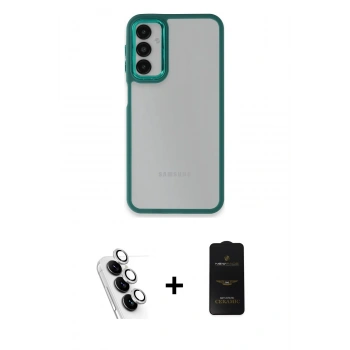 MARSİLYAN™- Galaxy A24 4G Kılıf Eksen Doku Prime - Siyah 6D Antistatik Mat Seramik Hayalet Nano Ekran Koruyucu + Valdez Metal Kamera Lens - GS