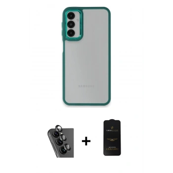 MARSİLYAN™- Galaxy A24 4G Kılıf Eksen Doku Prime - Siyah 6D Antistatik Mat Seramik Hayalet Nano Ekran Koruyucu + Valdez Metal Kamera Lens - SH