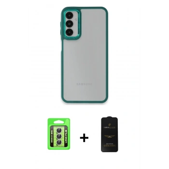 MARSİLYAN™- Galaxy A24 4G Kılıf Eksen Doku Prime - Siyah 6D Antistatik Mat Seramik Hayalet Nano Ekran Koruyucu + Raze Metal Kamera Lens - GS