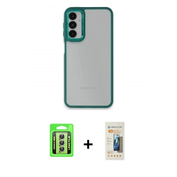 MARSİLYAN™- Galaxy A24 4G Kılıf Eksen Doku Prime - Siyah 6D Mat Seramik Hayalet Nano Ekran Koruyucu + Raze Metal Kamera Lens - GS