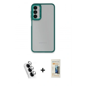 MARSİLYAN™- Galaxy A24 4G Kılıf Eksen Doku Prime - Siyah 6D Mat Seramik Hayalet Nano Ekran Koruyucu + Valdez Metal Kamera Lens - GS