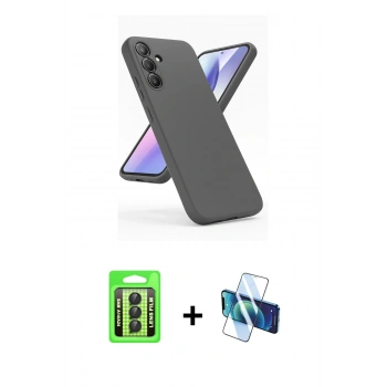 MARSİLYAN™- Galaxy A24 4G Kılıf Kozmos Yansıma Özel Seri - Siyah 3D Antistatik Cam Ekran Koruyucu + Raze Metal Kamera Lens - SH