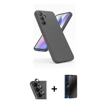 MARSİLYAN™- Galaxy A24 4G Kılıf Kozmos Yansıma Özel Seri - Siyah 3D Antistatik Hayalet Cam Ekran Koruyucu + Valdez Metal Kamera Lens - SH
