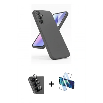 MARSİLYAN™- Galaxy A24 4G Kılıf Kozmos Yansıma Özel Seri - Siyah 3D Antistatik Seramik Nano Ekran Koruyucu + Valdez Metal Kamera Lens - SH