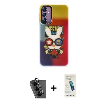 MARSİLYAN™- Galaxy A24 4G Kılıf Siluet Çizgi Koleksiyonu - Şeffaf Pasifik Cam Ekran Koruyucu + Valdez Metal Kamera Lens - SH
