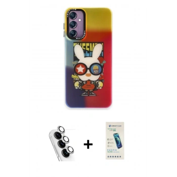 MARSİLYAN™- Galaxy A24 4G Kılıf Siluet Çizgi Koleksiyonu - Şeffaf Pasifik Cam Ekran Koruyucu + Valdez Metal Kamera Lens - GS