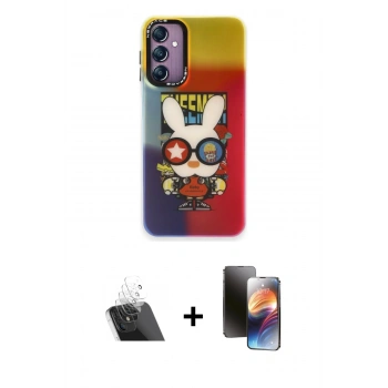 MARSİLYAN™- Galaxy A24 4G Kılıf Siluet Çizgi Koleksiyonu - Siyah 3D Antistatik Mat Seramik Nano Ekran Koruyucu + Kamera Lens Koruma Cam - SF