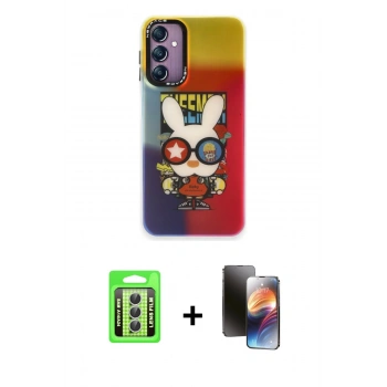 MARSİLYAN™- Galaxy A24 4G Kılıf Siluet Çizgi Koleksiyonu - Siyah 3D Antistatik Mat Seramik Nano Ekran Koruyucu + Raze Metal Kamera Lens - GS
