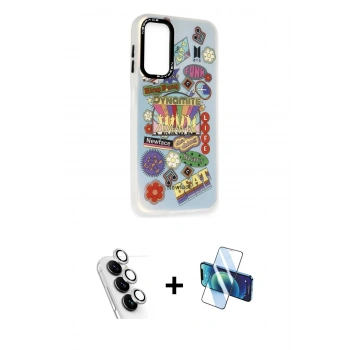 MARSİLYAN™- Galaxy A24 4G Kılıf Siluet Çizgi Koleksiyonu - Siyah 3D Antistatik Seramik Nano Ekran Koruyucu + Valdez Metal Kamera Lens - GS