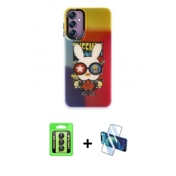MARSİLYAN™- Galaxy A24 4G Kılıf Siluet Çizgi Koleksiyonu - Siyah 3D Antistatik Seramik Nano Ekran Koruyucu + Raze Metal Kamera Lens - SH