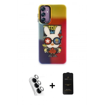 MARSİLYAN™- Galaxy A24 4G Kılıf Siluet Çizgi Koleksiyonu - Siyah 6D Antistatik Mat Seramik Hayalet Nano Ekran Koruyucu + Valdez Metal Kamera Lens - GS
