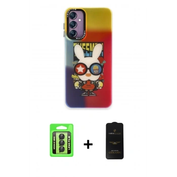 MARSİLYAN™- Galaxy A24 4G Kılıf Siluet Çizgi Koleksiyonu - Siyah 6D Antistatik Mat Seramik Hayalet Nano Ekran Koruyucu + Raze Metal Kamera Lens - SH