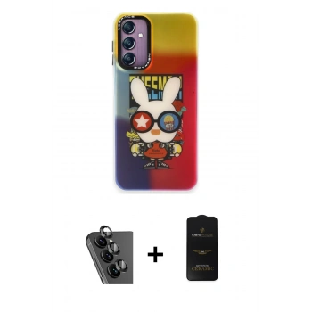 MARSİLYAN™- Galaxy A24 4G Kılıf Siluet Çizgi Koleksiyonu - Siyah 6D Antistatik Mat Seramik Hayalet Nano Ekran Koruyucu + Valdez Metal Kamera Lens - SH