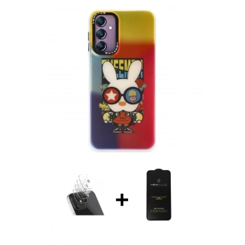 MARSİLYAN™- Galaxy A24 4G Kılıf Siluet Çizgi Koleksiyonu - Siyah 6D Antistatik Mat Seramik Hayalet Nano Ekran Koruyucu + Kamera Lens Koruma Cam - SF