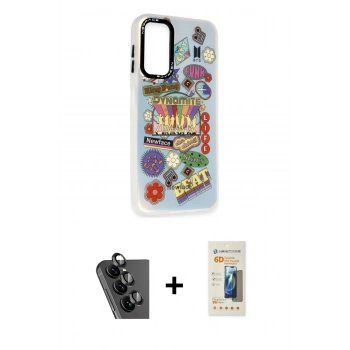 MARSİLYAN™- Galaxy A24 4G Kılıf Siluet Çizgi Koleksiyonu - Siyah 6D Mat Seramik Hayalet Nano Ekran Koruyucu + Valdez Metal Kamera Lens - SH
