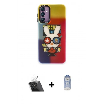 MARSİLYAN™- Galaxy A24 4G Kılıf Siluet Çizgi Koleksiyonu - Siyah Joko Magic 5D Cam + Kamera Lens Koruma Cam - SF