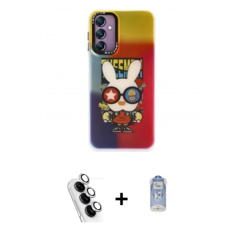 MARSİLYAN™- Galaxy A24 4G Kılıf Siluet Çizgi Koleksiyonu - Siyah Joko Magic 5D Cam + Valdez Metal Kamera Lens - GS