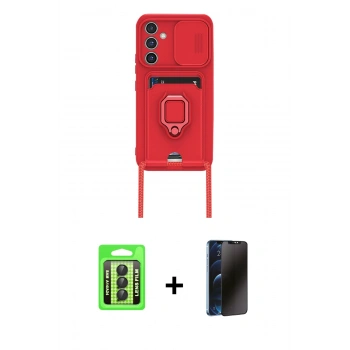 MARSİLYAN™- Galaxy A24 4G Kılıf Vadi Form Prime - Siyah 3D Antistatik Hayalet Cam Ekran Koruyucu + Raze Metal Kamera Lens - SH