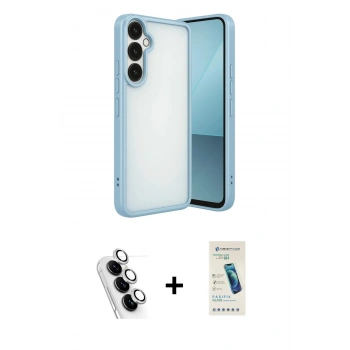 MARSİLYAN™- Galaxy A24 4G Kılıf Vadi Minimal - Şeffaf Pasifik Cam Ekran Koruyucu + Valdez Metal Kamera Lens - GS