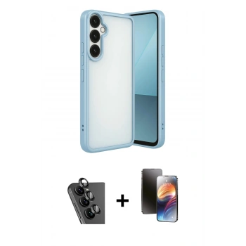 MARSİLYAN™- Galaxy A24 4G Kılıf Vadi Minimal - Siyah 3D Antistatik Mat Seramik Nano Ekran Koruyucu + Valdez Metal Kamera Lens - SH