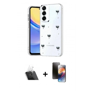 MARSİLYAN™- Galaxy A24 4G Kılıf Yörünge Form - Siyah 3D Antistatik Mat Seramik Nano Ekran Koruyucu + Kamera Lens Koruma Cam - SF