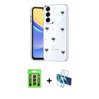 MARSİLYAN™- Galaxy A24 4G Kılıf Yörünge Form - Siyah 3D Antistatik Seramik Nano Ekran Koruyucu + Raze Metal Kamera Lens - SH