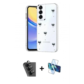 MARSİLYAN™- Galaxy A24 4G Kılıf Yörünge Form - Siyah 3D Antistatik Seramik Nano Ekran Koruyucu + Valdez Metal Kamera Lens - SH