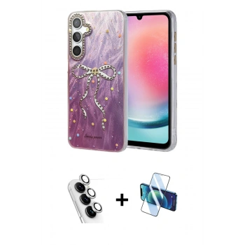 MARSİLYAN™- Galaxy A24 4G Kılıf Zirve Modern Prime - Siyah 3D Antistatik Cam Ekran Koruyucu + Valdez Metal Kamera Lens - GS