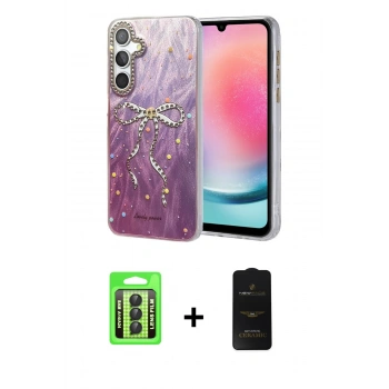 MARSİLYAN™- Galaxy A24 4G Kılıf Zirve Modern Prime - Siyah 6D Antistatik Mat Seramik Hayalet Nano Ekran Koruyucu + Raze Metal Kamera Lens - SH