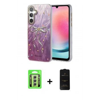 MARSİLYAN™- Galaxy A24 4G Kılıf Zirve Modern Prime - Siyah 6D Antistatik Mat Seramik Hayalet Nano Ekran Koruyucu + Raze Metal Kamera Lens - GS