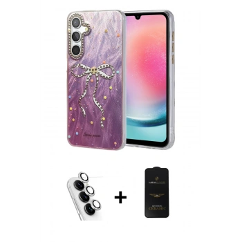 MARSİLYAN™- Galaxy A24 4G Kılıf Zirve Modern Prime - Siyah 6D Antistatik Mat Seramik Hayalet Nano Ekran Koruyucu + Valdez Metal Kamera Lens - GS