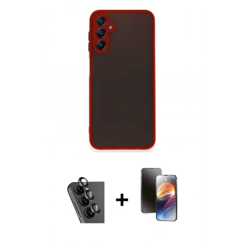 MARSİLYAN™- Galaxy A25 5G Kılıf Ahenk Çizgi Serisi - Siyah 3D Antistatik Mat Seramik Nano Ekran Koruyucu + Valdez Metal Kamera Lens - SH