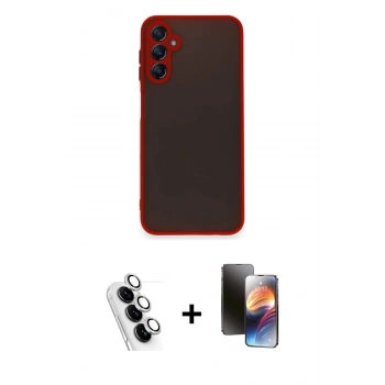 MARSİLYAN™- Galaxy A25 5G Kılıf Ahenk Çizgi Serisi - Siyah 3D Antistatik Mat Seramik Nano Ekran Koruyucu + Valdez Metal Kamera Lens - GS