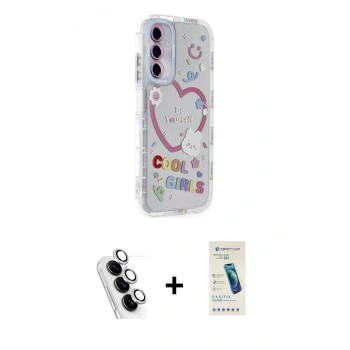 MARSİLYAN™- Galaxy A25 5G Kılıf Ahenk Modern Serisi - Şeffaf Pasifik Cam Ekran Koruyucu + Valdez Metal Kamera Lens - GS