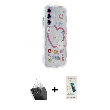 MARSİLYAN™- Galaxy A25 5G Kılıf Ahenk Modern Serisi - Şeffaf Pasifik Cam Ekran Koruyucu + Kamera Lens Koruma Cam - SF