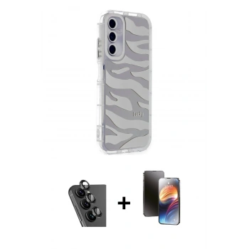 MARSİLYAN™- Galaxy A25 5G Kılıf Ahenk Modern Serisi - Siyah 3D Antistatik Mat Seramik Nano Ekran Koruyucu + Valdez Metal Kamera Lens - SH