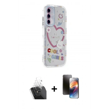 MARSİLYAN™- Galaxy A25 5G Kılıf Ahenk Modern Serisi - Siyah 3D Antistatik Mat Seramik Nano Ekran Koruyucu + Kamera Lens Koruma Cam - SF