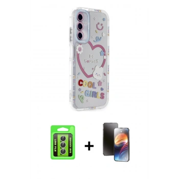 MARSİLYAN™- Galaxy A25 5G Kılıf Ahenk Modern Serisi - Siyah 3D Antistatik Mat Seramik Nano Ekran Koruyucu + Raze Metal Kamera Lens - GS