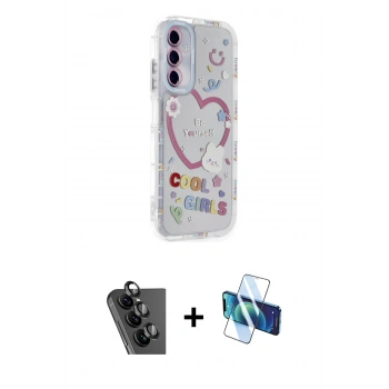 MARSİLYAN™- Galaxy A25 5G Kılıf Ahenk Modern Serisi - Siyah 3D Antistatik Seramik Nano Ekran Koruyucu + Valdez Metal Kamera Lens - SH