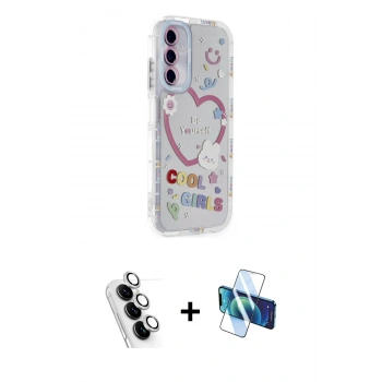MARSİLYAN™- Galaxy A25 5G Kılıf Ahenk Modern Serisi - Siyah 3D Antistatik Seramik Nano Ekran Koruyucu + Valdez Metal Kamera Lens - GS